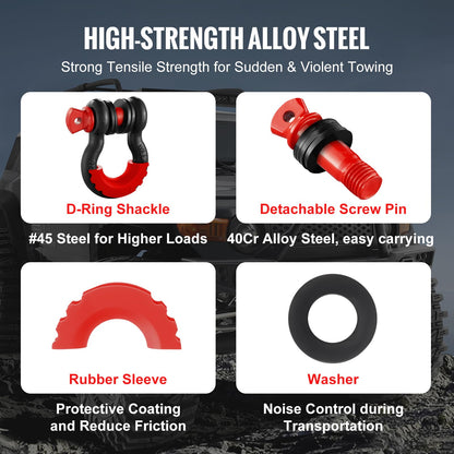 VEVOR Grillete con Anilla en D de 3/4", Paquete de 2 grilletes de Acero de aleación de 62832 Libras (28,5 toneladas) de Resistencia a la Rotura con Pasador de Tornillo de 7/8", aisladores y Arandelas