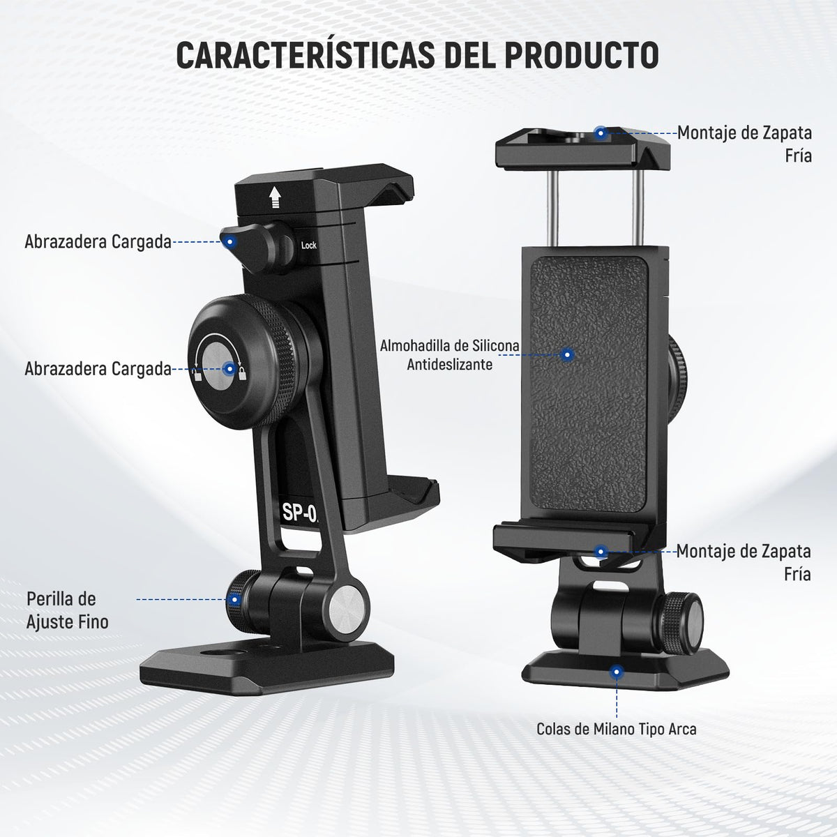 NEEWER SP-02 Típode Móvil Montaje Adaptador con Placa Liberación Rápida Arca Zapata Fría 360° Rotación 180° Tilt Paño Limpieza, Soporte Plegable Compatible con iPhone Android Samsung para Grabación