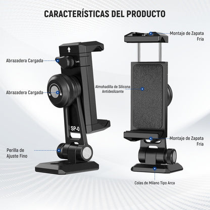 NEEWER SP-02 Típode Móvil Montaje Adaptador con Placa Liberación Rápida Arca Zapata Fría 360° Rotación 180° Tilt Paño Limpieza, Soporte Plegable Compatible con iPhone Android Samsung para Grabación