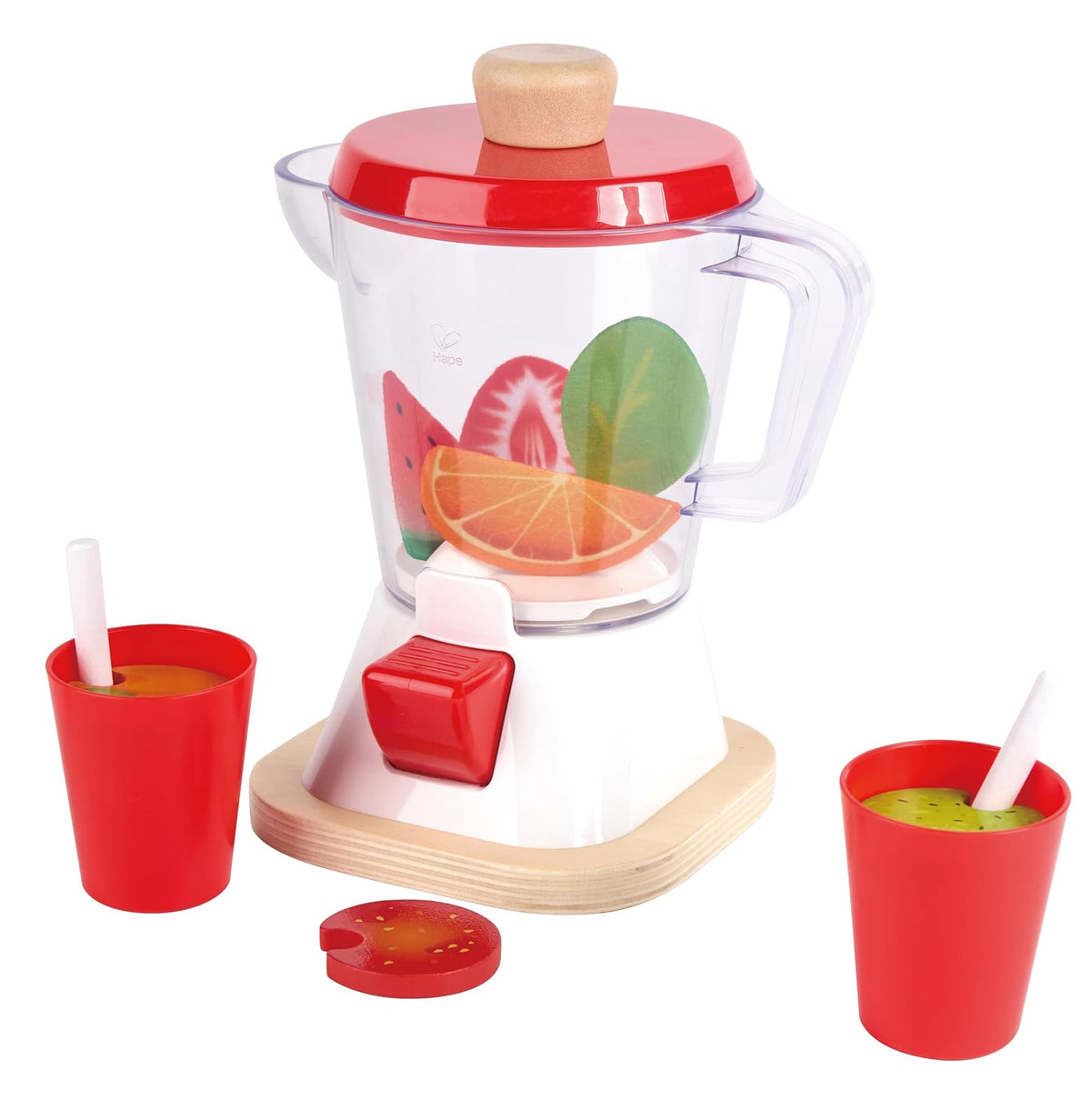 Hape Accesorios de Cocina, Licuadora Perfecta para niños de 3 años en adelante, con Vasos, Frutas y Espinacas Baby, Modelo: E3158