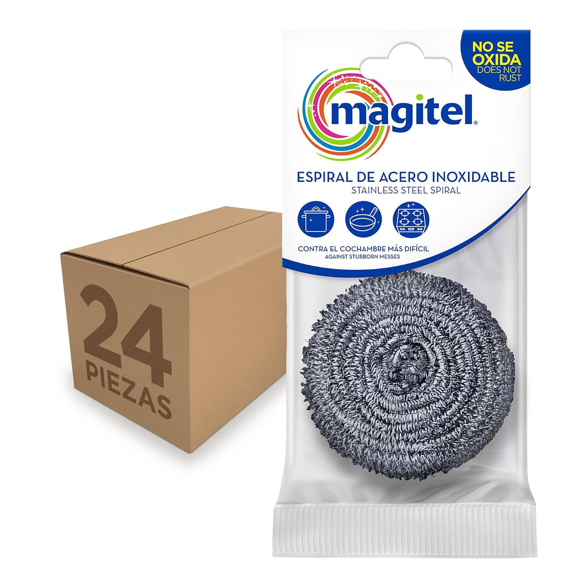 Magitel Espirales de Acero con Fibra - 24 Unidades, Acero Inoxidable