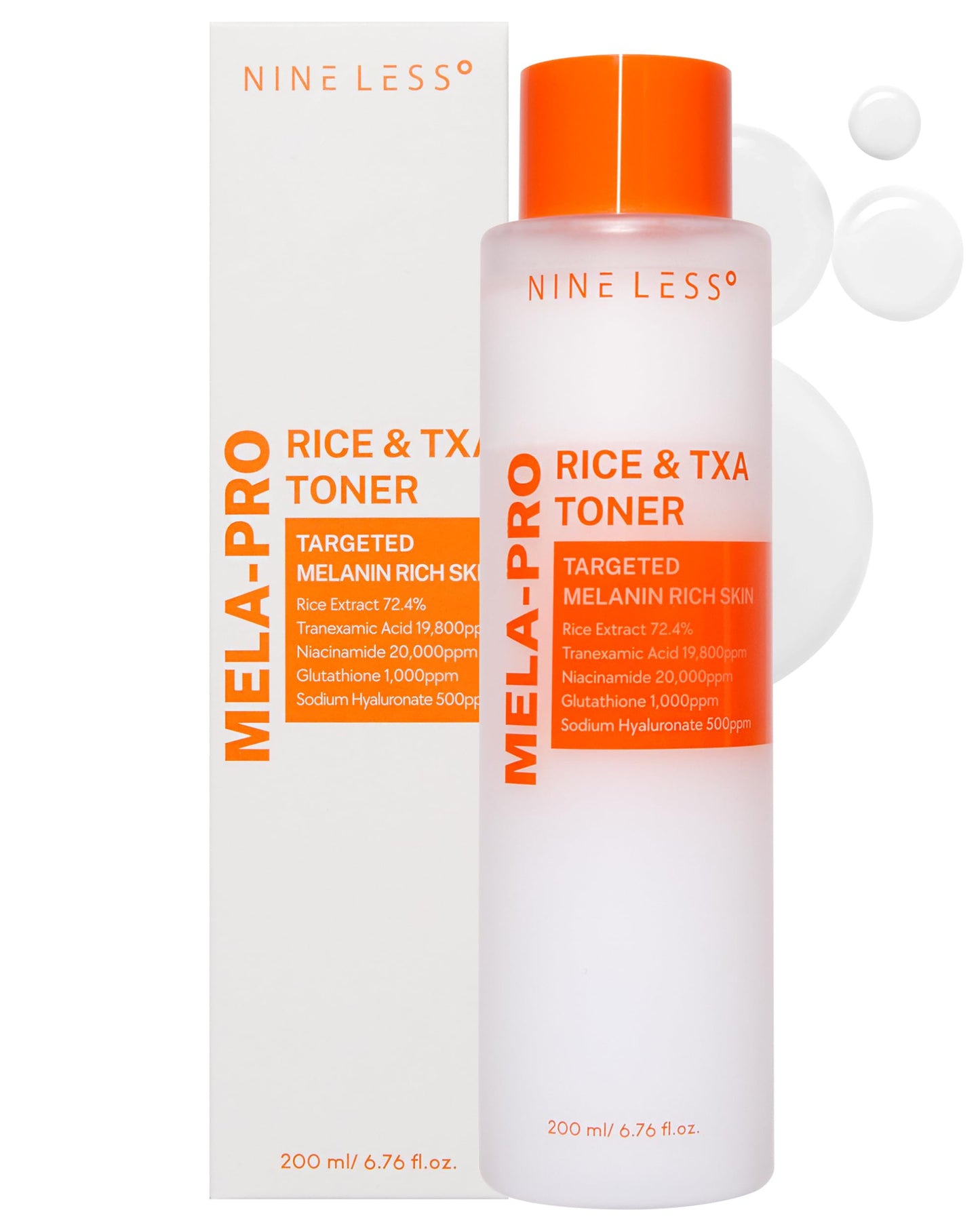NINELESS-MELA-PRO Rice&TXA Toner 200ml | Ilumina, Hidrata y Reduce Manchas Oscuras | Con Niacinamida, Glutatión y Extractos Botánicos Naturales | Fórmula Coreana Avanzada para Piel Radiante y Uniforme