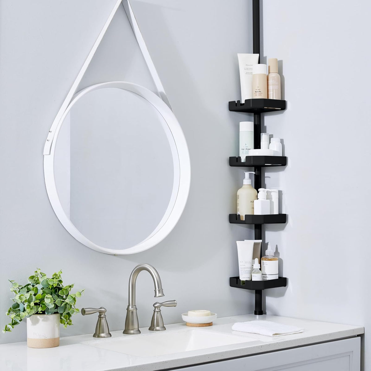 Bath Bliss - Estantería de Ducha de 4 Niveles de tensiones en Esquina, Ajustable de 48 a 101 Pulgadas, Organizador de baño para Tina y Ducha, Capacidad para Botellas Grandes, jabón, champú, paños de