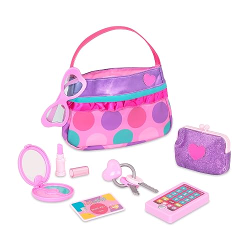 Battat Monedero Princesa, set de maquillaje con bolso de juguete | Set de 8 con bolso, monedero, móvil, gafas de sol, llaves, labial, estuche con espejo y tarjeta, 3 años y +