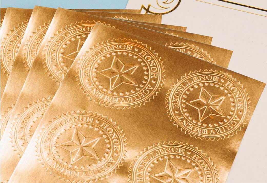 Great Papers! Sello oficial de lámina dorada en relieve Star para logros y premios, 48 unidades (903419)