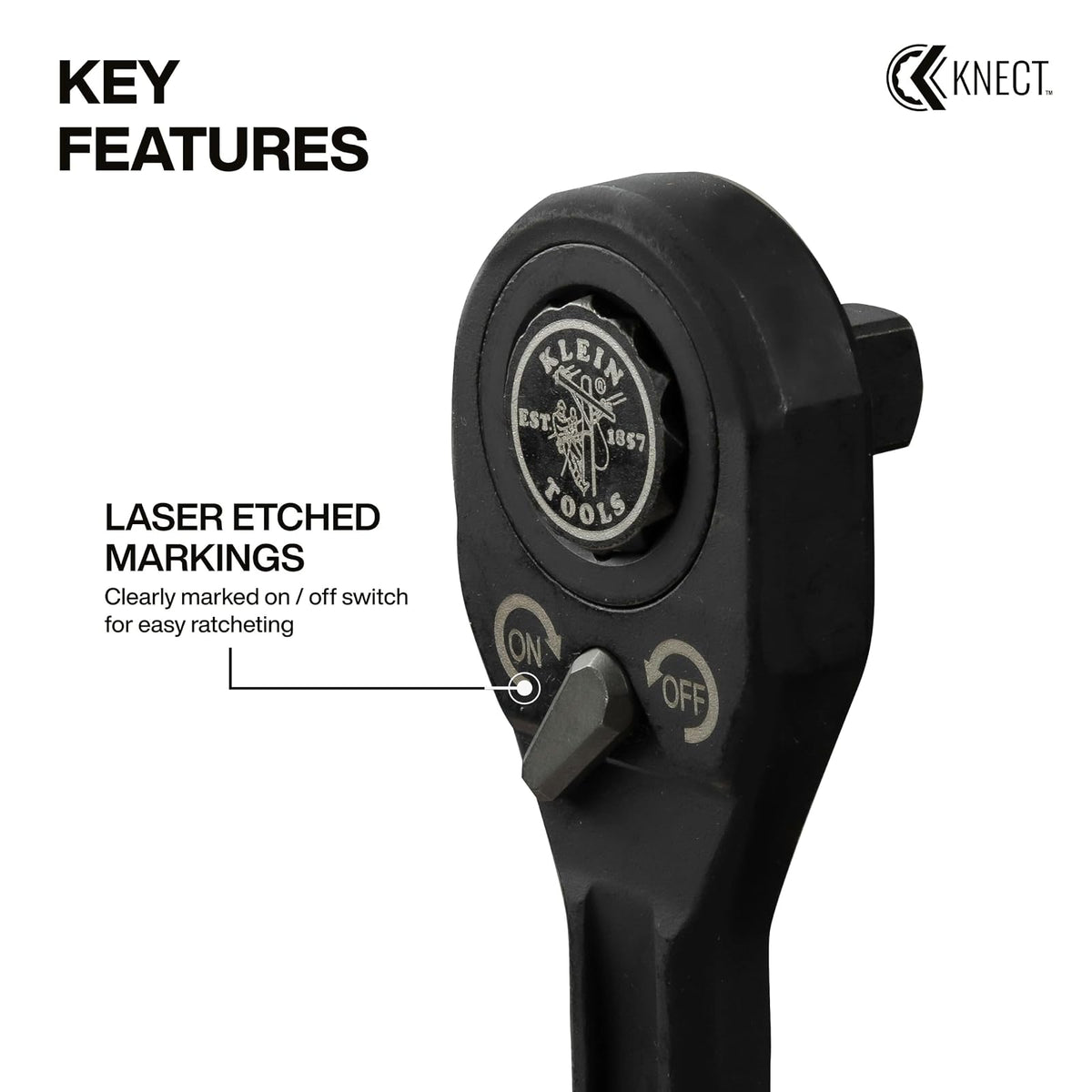 Klein Tools 65408ADP KNECT (M) - Juego de carraca y adaptador de enchufe de 3/8 pulgadas, llave de 90 dientes para varillas roscadas extendidas, agarre compacto y cómodo, compatibilidad de enchufe