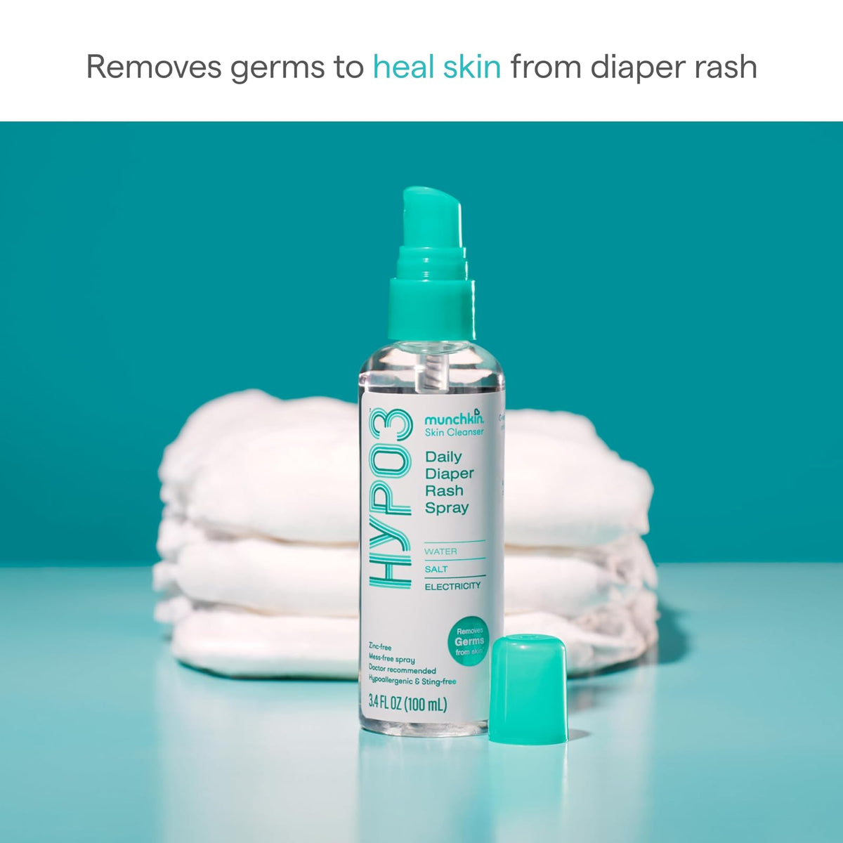 Munchkin® HYP03™ - Spray de ácido hipocloroso para la cara y el cuerpo, elimina los gérmenes que causan erupciones y ayuda a promover la curación, suave para pieles sensibles y propensas a eczema,