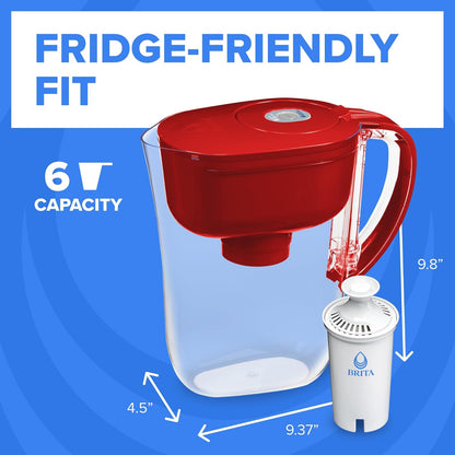 Brita - Jarra de filtro de agua para llave y agua potable con 1 filtro estándar, dura 2 meses, capacidad de 6 tazas, sin BPA, rojo