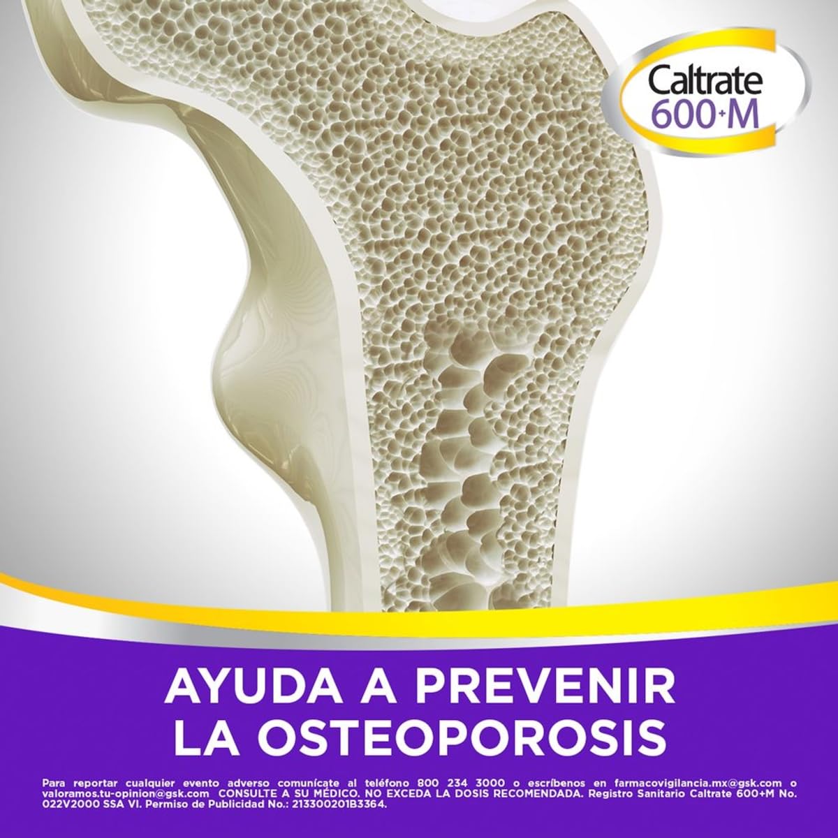 Caltrate 600M Suplemento Multivitamínico De Calcio, con Vitamina D y Minerales, 600 mg, 60 Tabletas