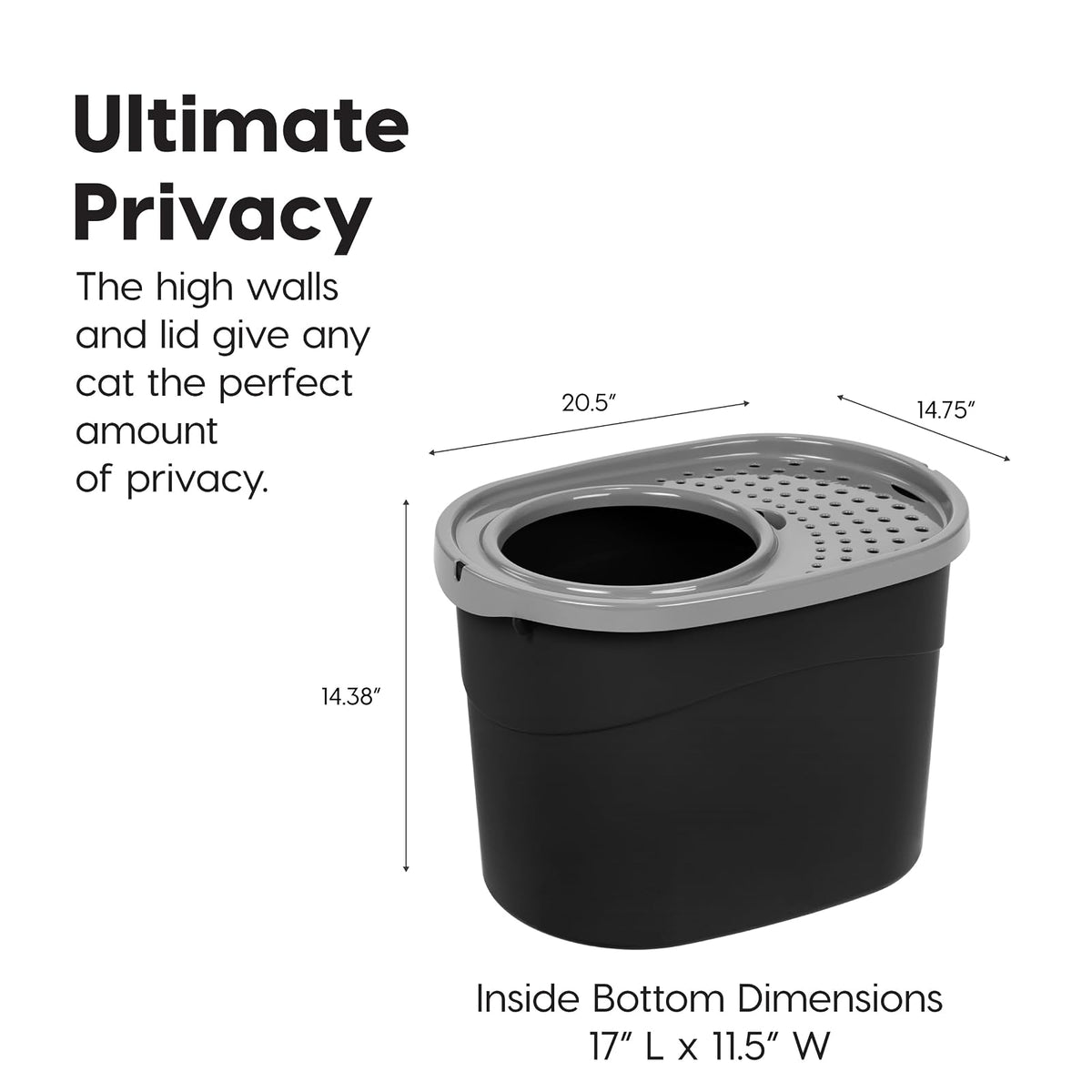 IRIS USA Caja de Arena Gato Entrada Superior, Cubierta, Pala, Negro/Gris | Ideal para gatos de interior, entrada superior, caja con tapa, interior espacioso y diseño resistente para mascotas
