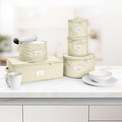 Sorbus China Storage Containers - 5 Pc Quilted Set for Moving & Transporting Dinnerware, Dishes, Round Plates, Glassware, Cups & Mugs with Felt Plate Protectors - Fine China Glass, Plate Storage Cases