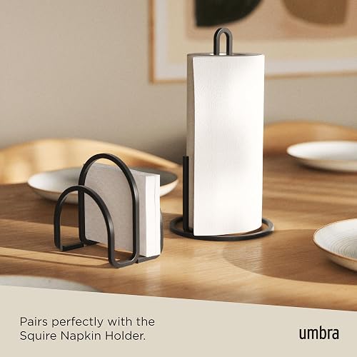 Umbra Squire Servilletero, Negro | Divisor integrado, funciona como asa, parece hierro fundido, fácil de transportar, se adapta a servilletas de cena