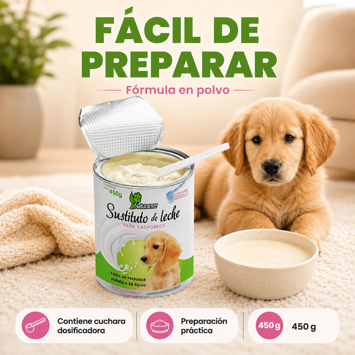 Naturance Sustituto de Leche para Perro Cachorro con Cuchara Medidora 450 g