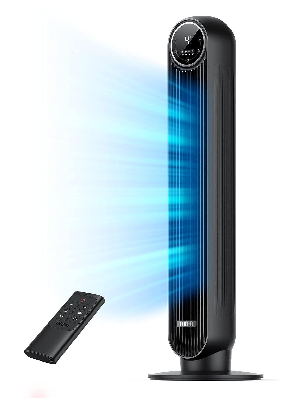 Dreo Ventilador de Torre Oscilante con Control Remoto y por Voz, Negro - Negro - Moderno