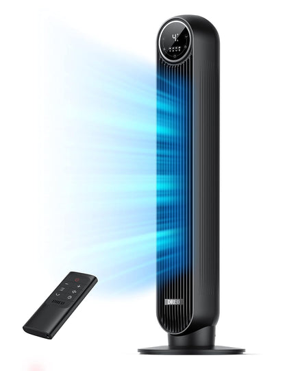 Dreo Ventilador de Torre Oscilante con Control Remoto y por Voz, Negro - Negro - Moderno