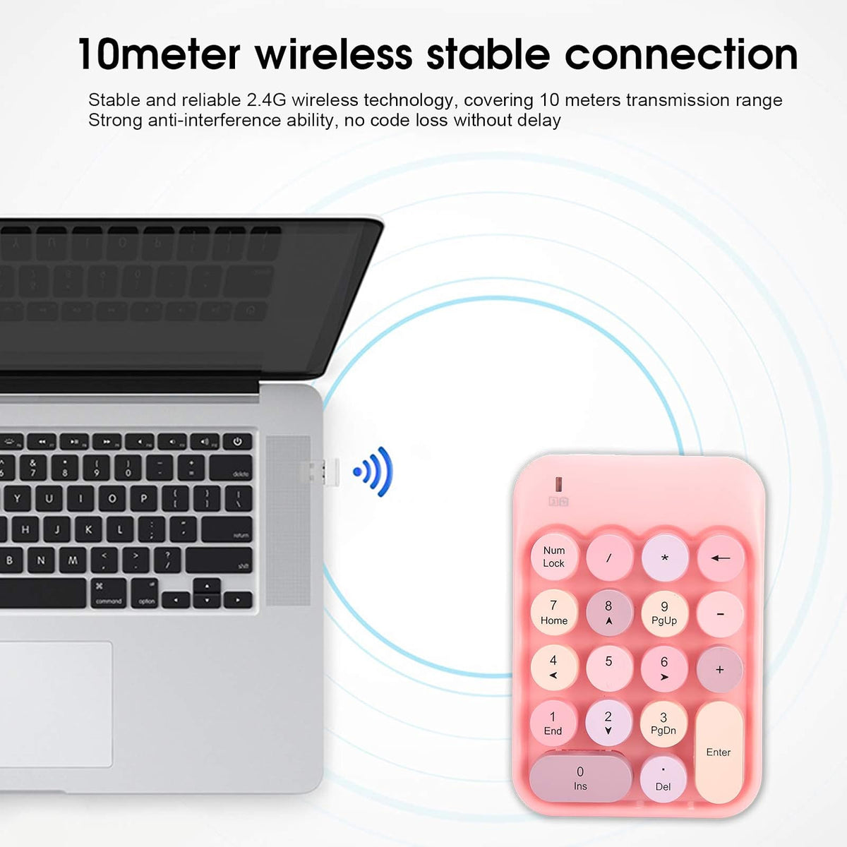 Teclado numérico de 2,4 G, extensiones de teclado de teclado numérico multifunción inalámbricas delgadas de 18 teclas, tecla de chocolate, para computadora portátil/escritorio/PC/portátil (rosa)