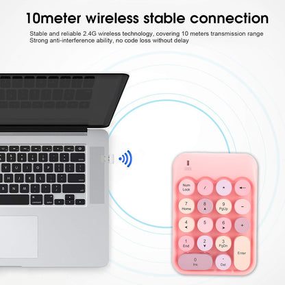 Teclado numérico de 2,4 G, extensiones de teclado de teclado numérico multifunción inalámbricas delgadas de 18 teclas, tecla de chocolate, para computadora portátil/escritorio/PC/portátil (rosa)