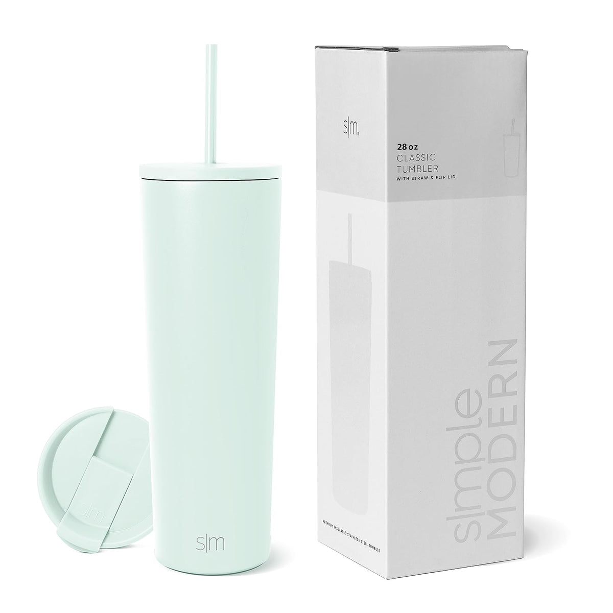 Simple Modern Classic Vaso Térmico con Popote y Tapa Abatible - 830ml - -Retro Mint