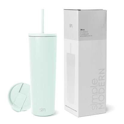Simple Modern Classic Vaso Térmico con Popote y Tapa Abatible - 830ml - -Retro Mint