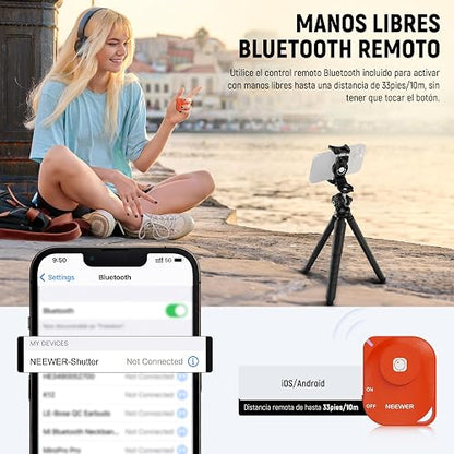 NEEWER Trípode para iPhone con Mando a Distancia, Mini Trípode Flexible para Teléfono Vlog Selfie Stick con Soporte Movil y Adaptador Action CAM Compatible con iPhone 16 GoPro Hero 13 Insta360