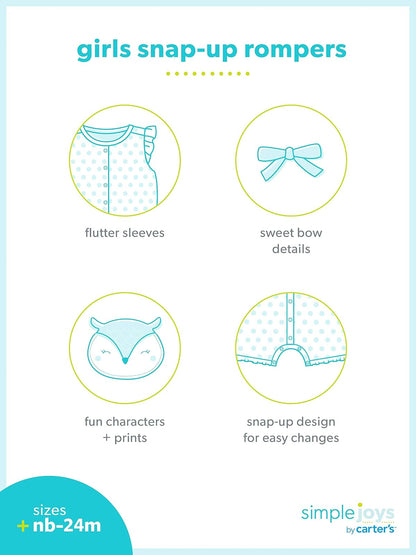 Simple Joys by Carter's - Mamelucos a presión para niñas (3 unidades)