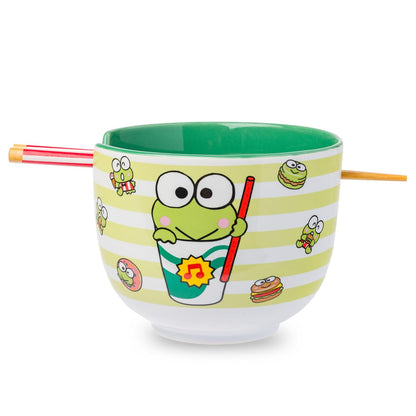Silver Buffalo Tazón de Cerámica para Ramen con Palillos y Cuchara, 592 ml - Iconos de Keroppi Foodie
