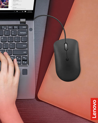 Lenovo 400 USB-C - Mouse con Cable Compacto - Mouse portátil Compatible con Bolsillo para portátil o Monitor de computadora Grande, Color Negro