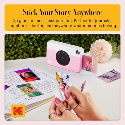 Kodak Cámara Digital de impresión instantánea (Rosado) Impresión a Todo Color en Papel Fotográfico Zink 2 x 3 Pulgadas Papel Adhesivo– Imprime Recuerdos al Instante