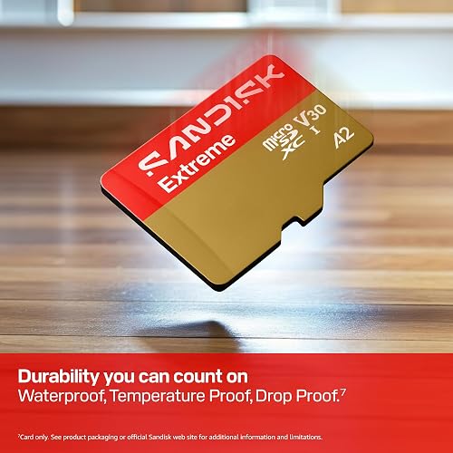 SanDisk 512GB Extreme microSD UHS-I Card - Up to 245MB/s Read Speed and 170MB/s Write Speed, 5.3K Video, 4K UHD Video, High-Performance for Action cams, Drones, Android Devices - SDSQXH9-512G-GZ6MA