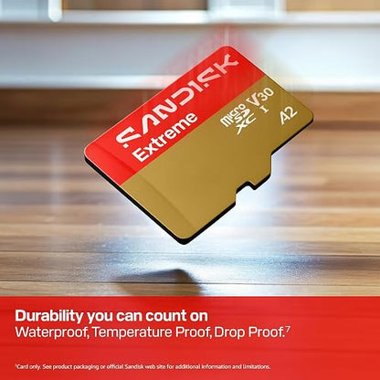 SanDisk 512GB Extreme microSD UHS-I Card - Up to 245MB/s Read Speed and 170MB/s Write Speed, 5.3K Video, 4K UHD Video, High-Performance for Action cams, Drones, Android Devices - SDSQXH9-512G-GZ6MA