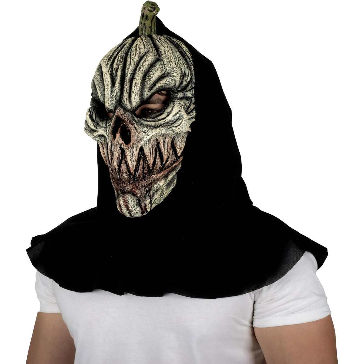 REV Máscara Completa de Látex Pumpkin Ghoul White, Máscara de Calabaza Fantasma Blanca Talla Mediana para Halloween, Cosplay y Fiestas de Terror
