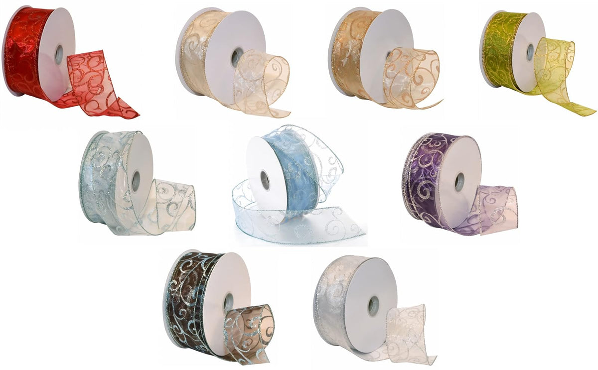 Morex Ribbon 7416.60/50-004 - Cinta de nailon transparente de 2.5 x 50 yardas, color marfil/dorado, cintas navideñas para manualidades y decoraciones de Navidad, cinta de Navidad para interiores para envolver regalos