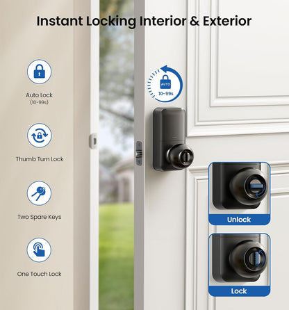 Veise - Cerradura de puerta con teclado, cerradura digital de entrada sin llave con asa, perilla electrónica para puerta delantera y recámara, fácil instalación, bloqueo automático, modo de paso