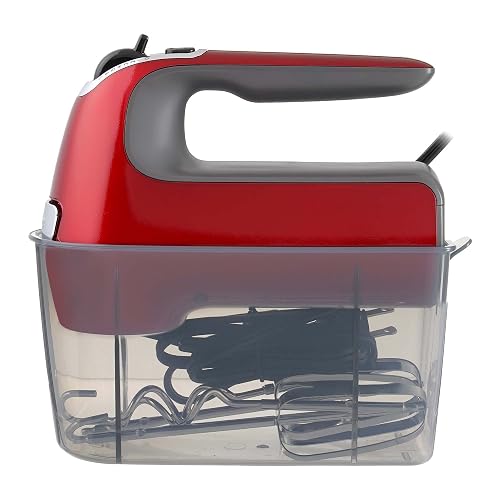 Oster Batidora de Mano 320 W con 7 Velocidades y Función Turbo | Prepara merengues y masas para galletas, incluye batidores y ganchos amasadores, almacenamiento práctico, rojo, FPSTHM360R