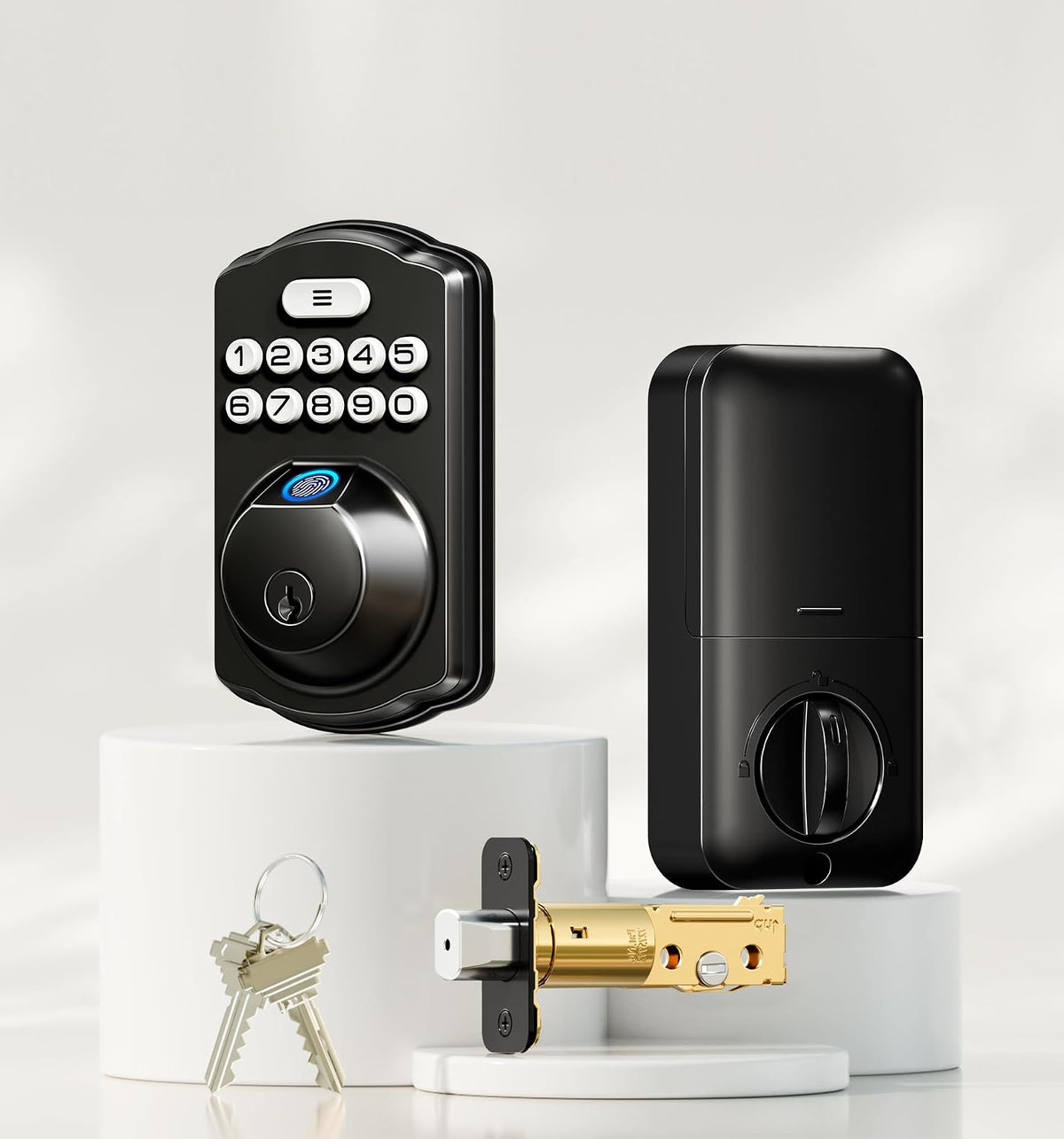 Veise KS02A - Cerradura de puerta de entrada sin llave de huellas dactilares, bloqueo automático, cerrojo electrónico para puerta delantera, biométrico, contraseña antipeeping, fácil instalación