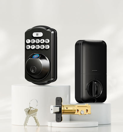 Veise KS02A - Cerradura de puerta de entrada sin llave de huellas dactilares, bloqueo automático, cerrojo electrónico para puerta delantera, biométrico, contraseña antipeeping, fácil instalación