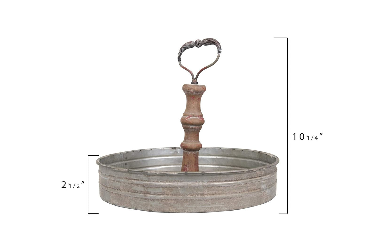 Creative Co-Op DA6875 Bandeja Decorativa Redonda de Metal y Mango de Madera, Color Plateado