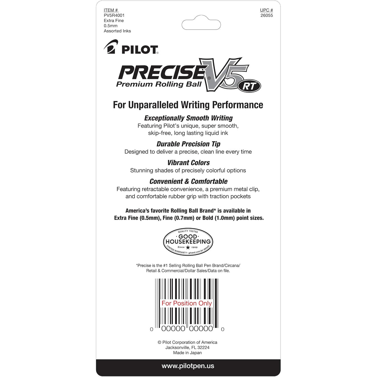 Pilot Precise V5 RT 26055 Bolígrafos retráctiles, punta extra fina de 0.5 mm, paquete de 4