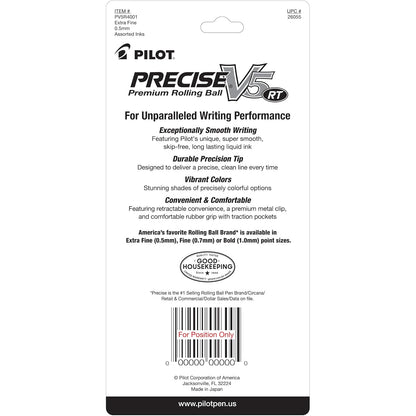Pilot Precise V5 RT 26055 Bolígrafos retráctiles, punta extra fina de 0.5 mm, paquete de 4