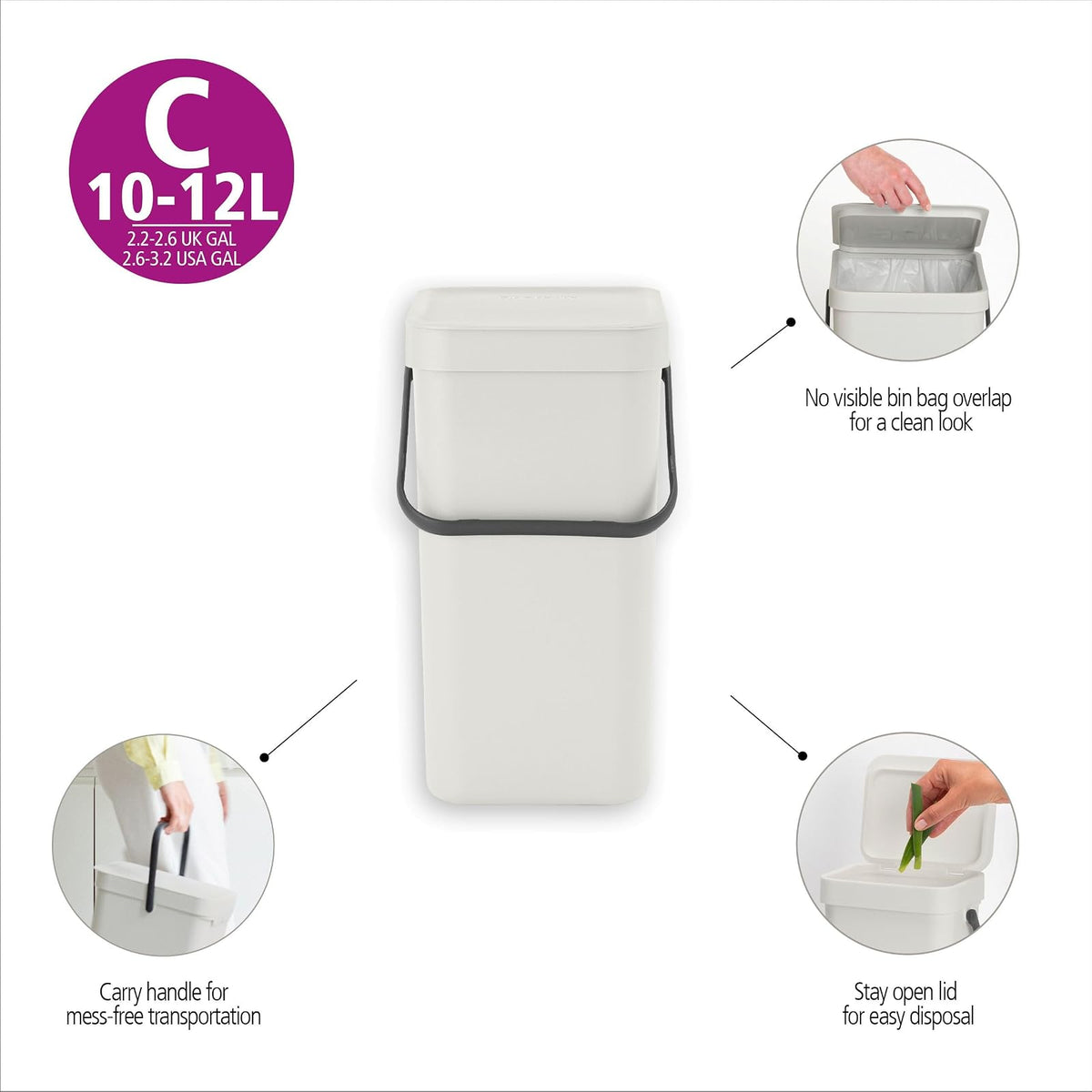 BRABANTIA | Bote de Basura Cubo Sort & Go | 12 Litros | Color Verde
