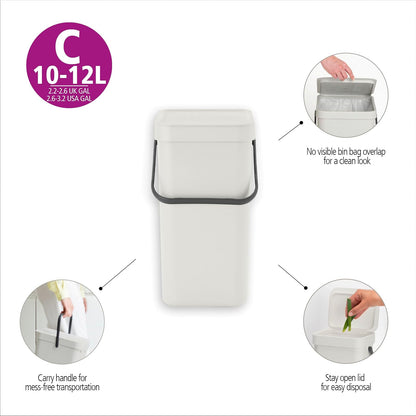 BRABANTIA | Bote de Basura Cubo Sort & Go | 12 Litros | Color Verde