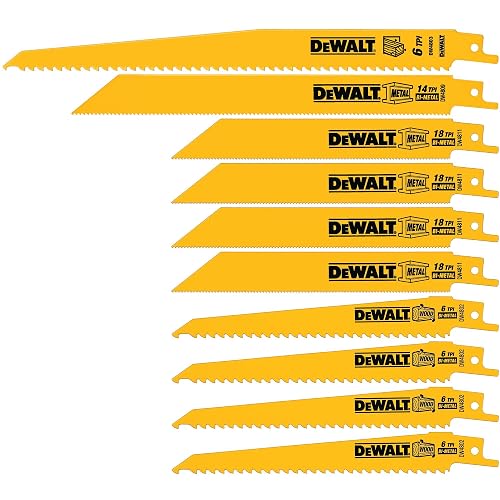 DEWALT DW4898 Bi-Metal Reciprocating Saw Blade Set with Case, 10-Piece