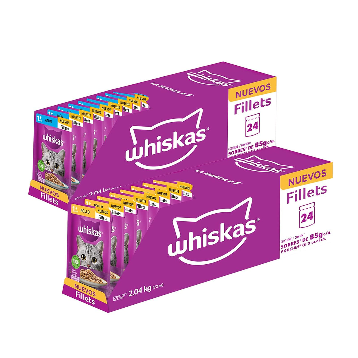 Whiskas Sobres para Gato Adulto 48 Pack 24 Sabor Atún y 24 Sabor Pollo