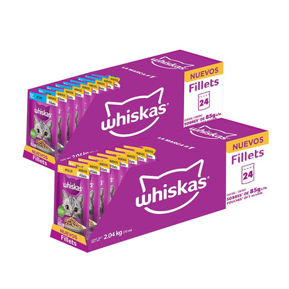 Whiskas Sobres para Gato Adulto 48 Pack 24 Sabor Atún y 24 Sabor Pollo