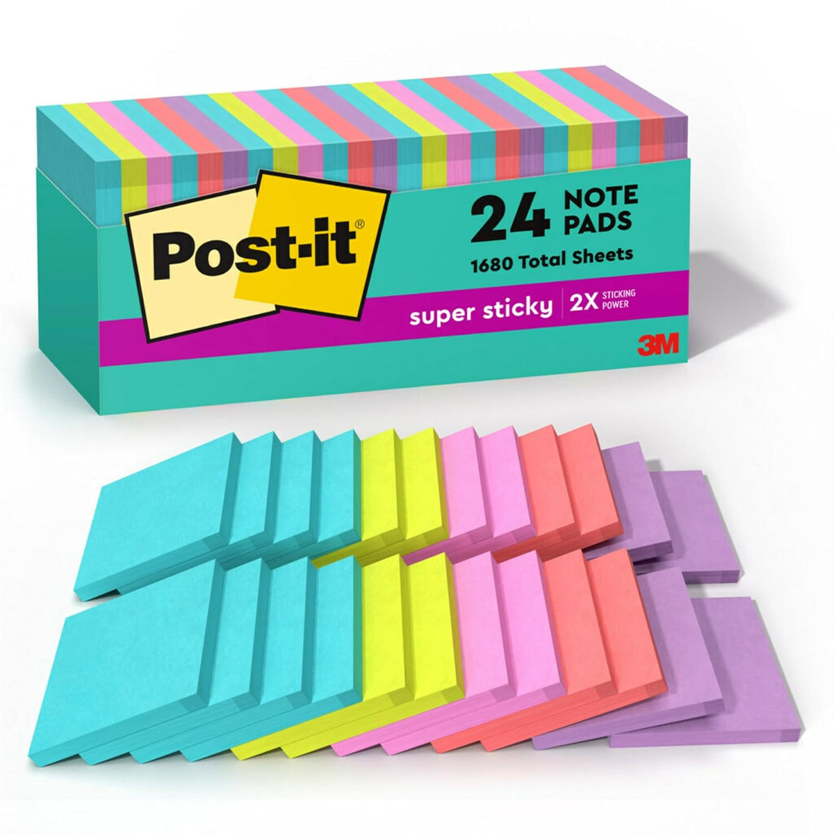 Post-it Notas Super Adhesivas 3x3 Pulgadas, Colores Surtidos - Supernova Neons - 18.9 x 8.1 cm