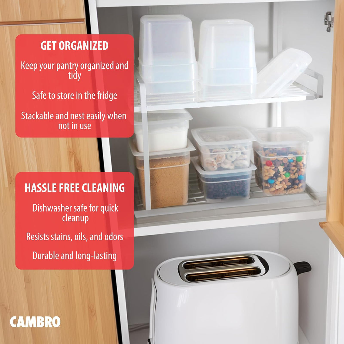 Cambro Recipientes de almacenamiento de alimentos sin BPA con tapas, 16 y 32 onzas, juego de 20 piezas, translúcido