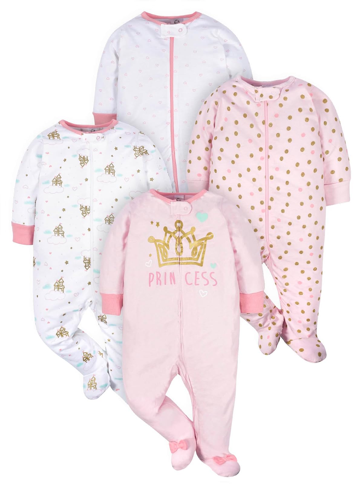Gerber Paquete de 4 Mamelucos Sleep 'N Play con Pies para Bebé - 6-9 Meses - Castle