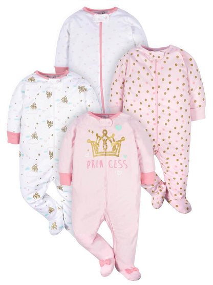 Gerber Paquete de 4 Mamelucos Sleep 'N Play con Pies para Bebé - 6-9 Meses - Castle