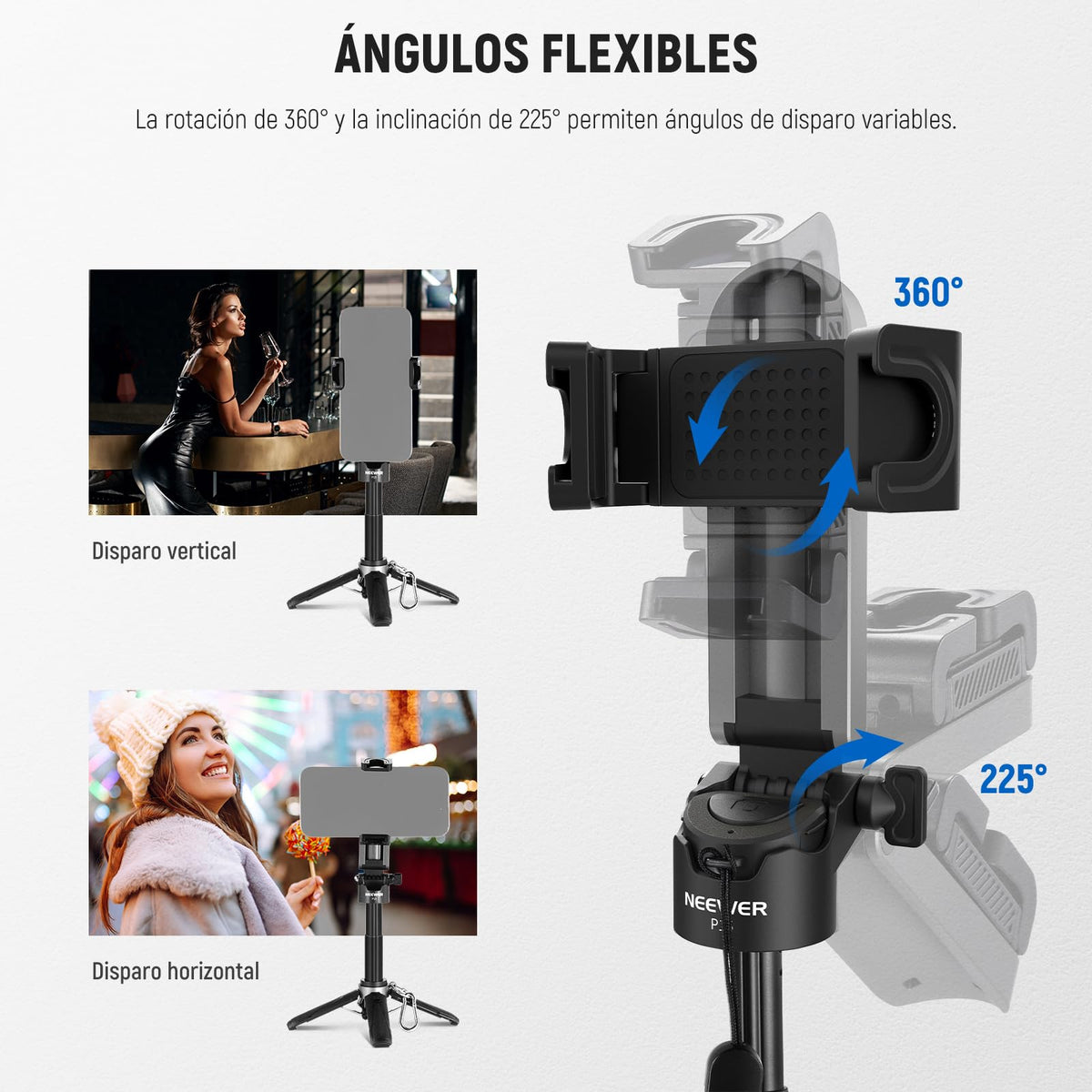NEEWER Palo Selfie con Obturador Remoto Bluetooth Desmontable, Trípode Viaje Plegable y Ligero para iPhone, 360° Soporte Teléfono Zapata Fría para Youtube/TikTok Vlogs Fotografía en Vivo, Negro, P15