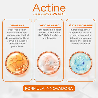 Darrow Actine Colors Protector Solar Facial FPS50+ Piel Grasa Claro, 40g | Dermatológico, Con Color, Para Piel Mixta y Grasa, Anti Oleosidad